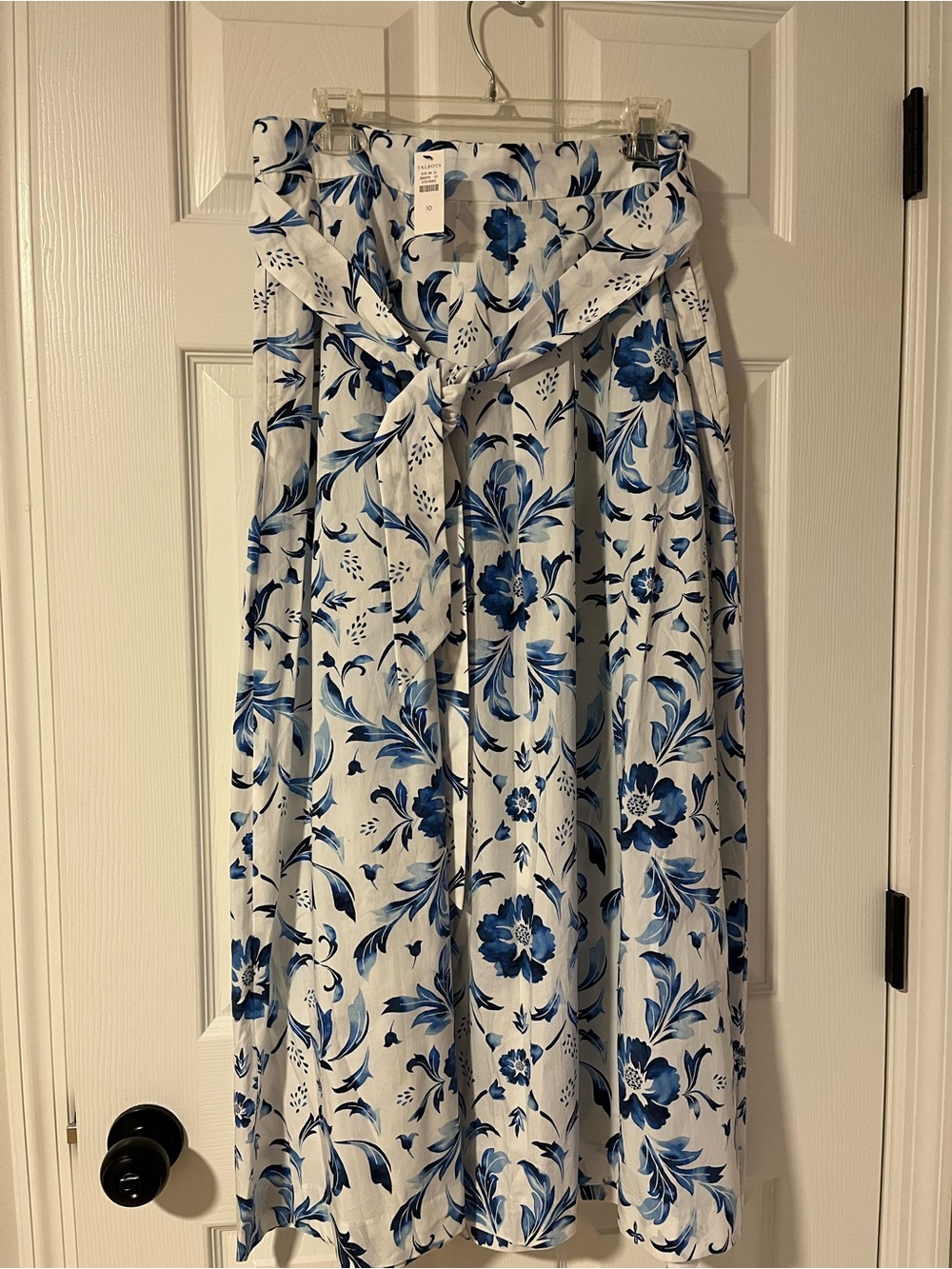 Talbots White and Blue Floral Midi Skirt